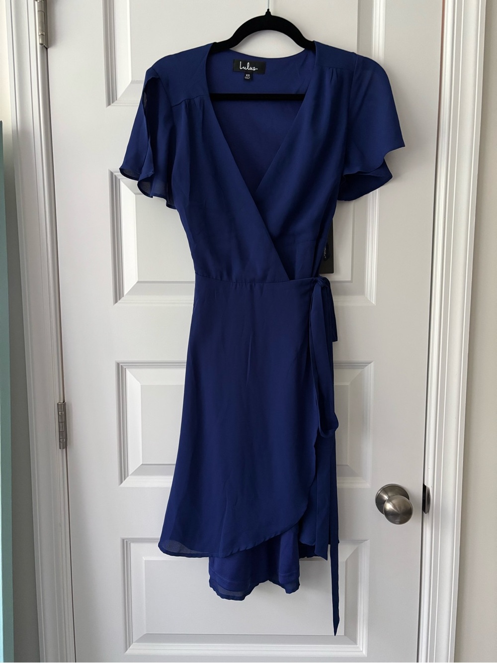 Lulu's Royal Blue Wrap Midi Dress with Flutter Sleeves XS